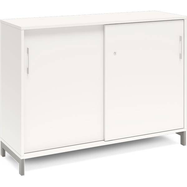 Office kontorskab med skydedør 890x1200mm hvid med alugråt stel