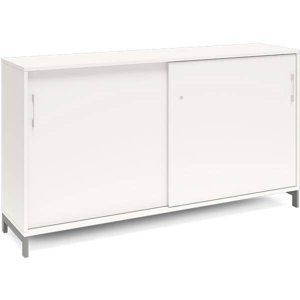 Office kontorskab med skyded&oslash;r 890x1600mm hvid med alugr&aring;t stel