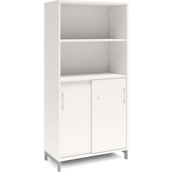 Office skab med skydedør og reol 1660x800mm hvid med alugråt stel
