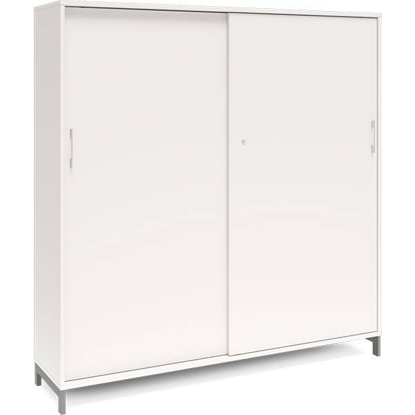 Office kontorskab med skydedør 1660x1600mm hvid med alugråt stel