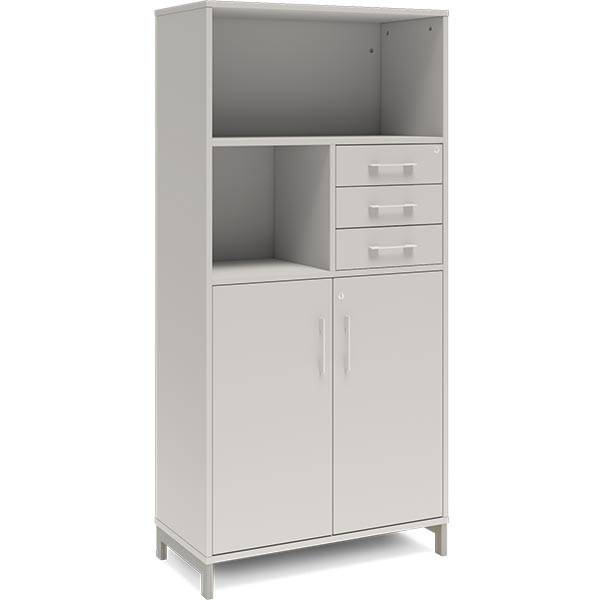 Office kontorskab med skuffer 1660x800mm lys gr&aring; med alugr&aring;t stel