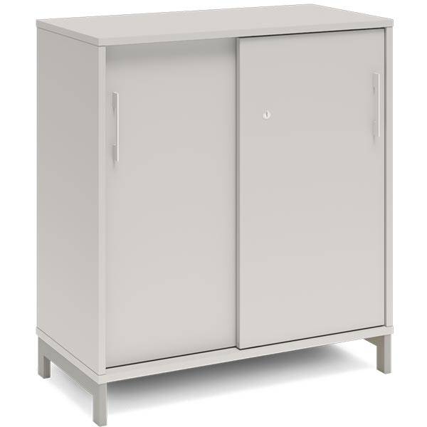 Office kontorskab med skydedør 890x800mm lys grå med alugråt stel
