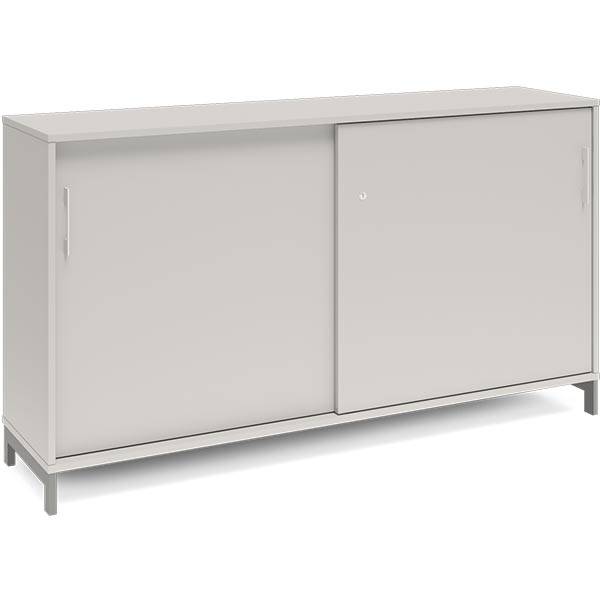 Office kontorskab med skydedør 890x1600mm lys grå med alugråt stel