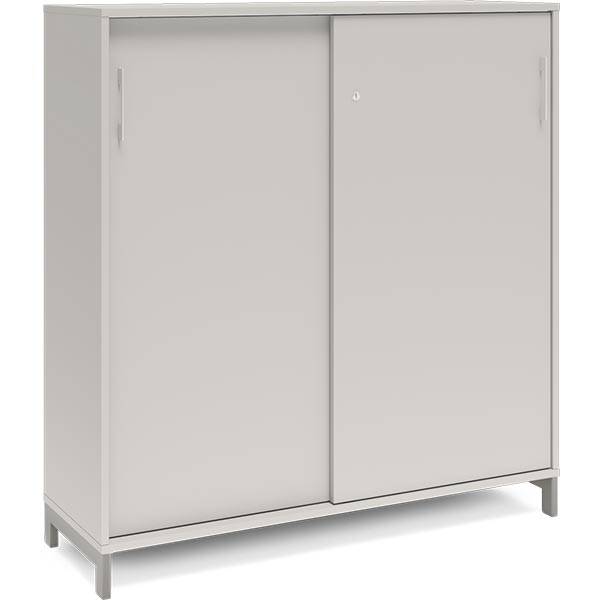 Office kontorskab med skydedør 1275x1200mm lys grå med alugråt stel