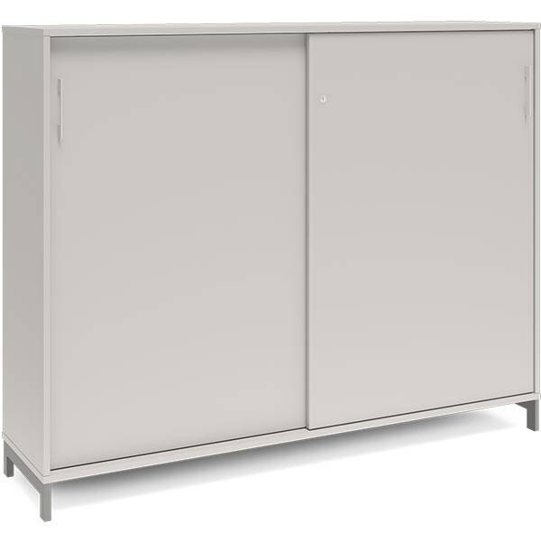Office kontorskab med skydedør 1275x1600mm lys grå med alugråt stel
