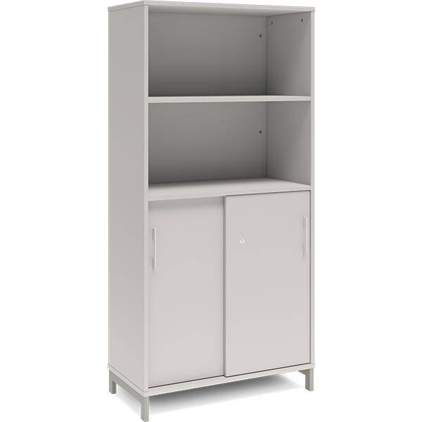 Office skab med skydedør og reol 1660x800mm lys grå med alugråt stel
