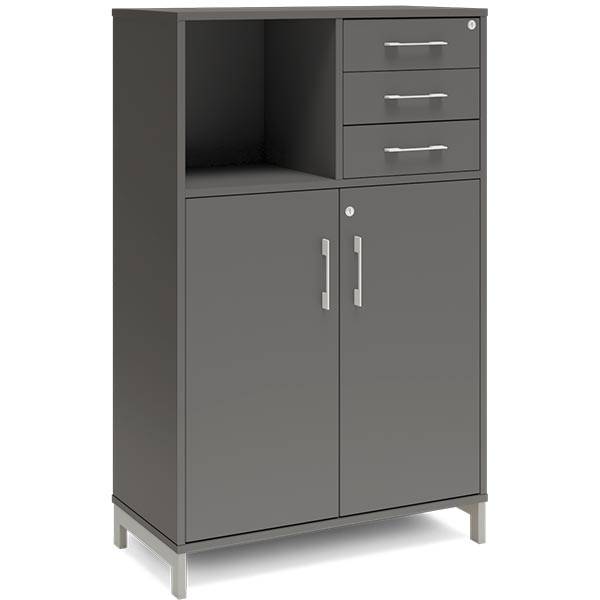 Office kontorskab med døre og skuffer 1275x800mm antracit med alugråt stel