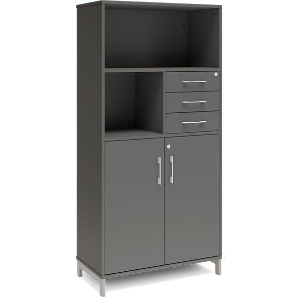 Office kontorskab med skuffer 1660x800mm antracit med alugr&aring;t stel