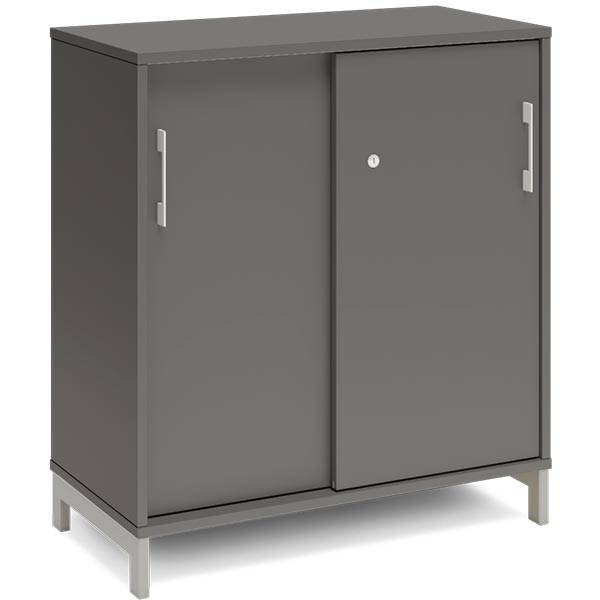 Office kontorskab med skydedør 890x800mm antracit med alugråt stel