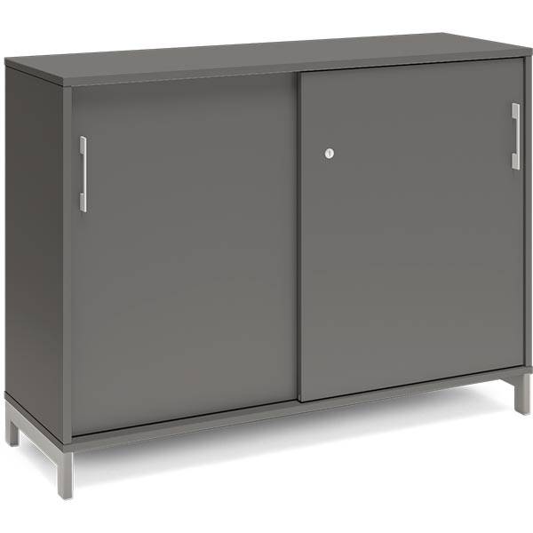 Office kontorskab med skydedør 890x1200mm antracit med alugråt stel