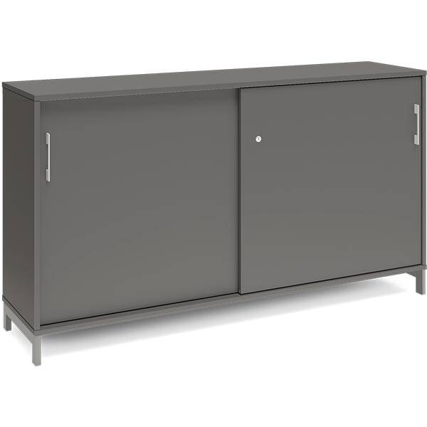 Office kontorskab med skydedør 890x1600mm antracit med alugråt stel