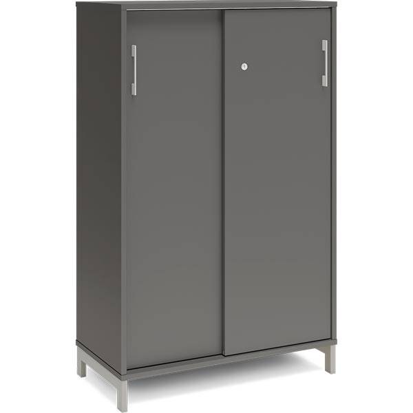 Office kontorskab med skydedør 1275x800mm antracit med alugråt stel