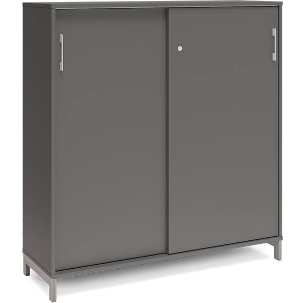 Office kontorskab med skydedør 1275x1200mm antracit med alugråt stel