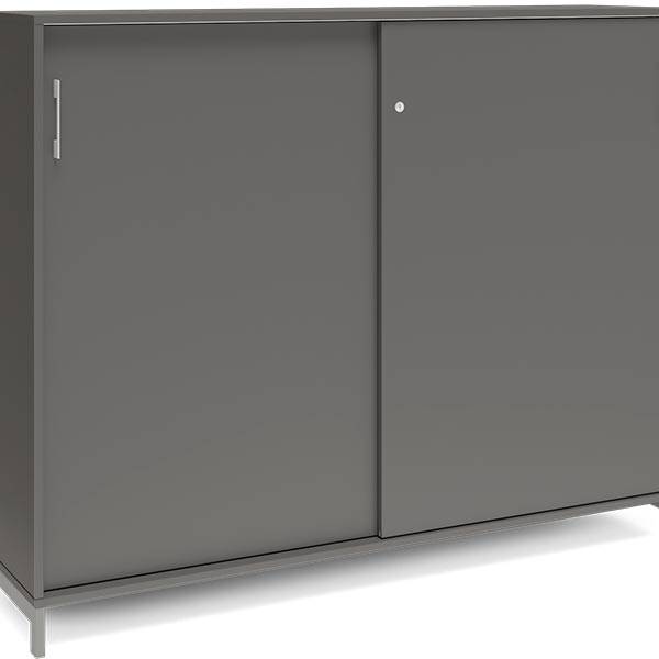 Office kontorskab med skydedør 1275x1600mm antracit med alugråt stel