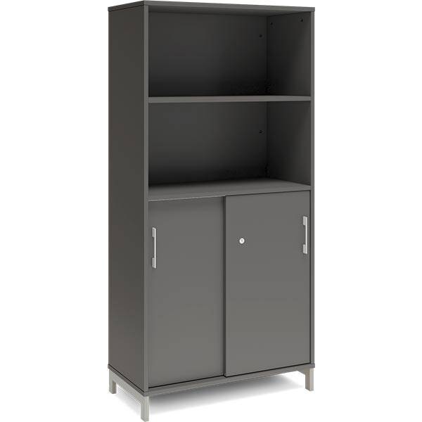 Office skab med skyded&oslash;r og reol 1660x800mm antracit med alugr&aring;t stel 