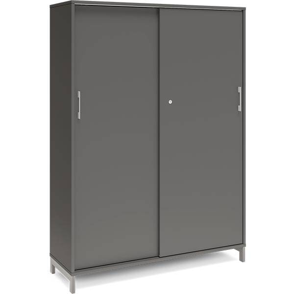 Office kontorskab med skydedør 1660x1200mm antracit med alugråt stel