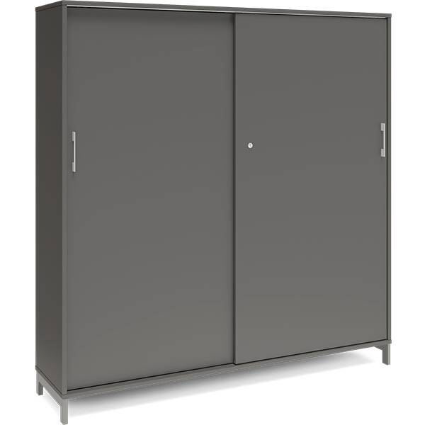 Office kontorskab med skydedør 1660x1600mm antracit med alugråt stel