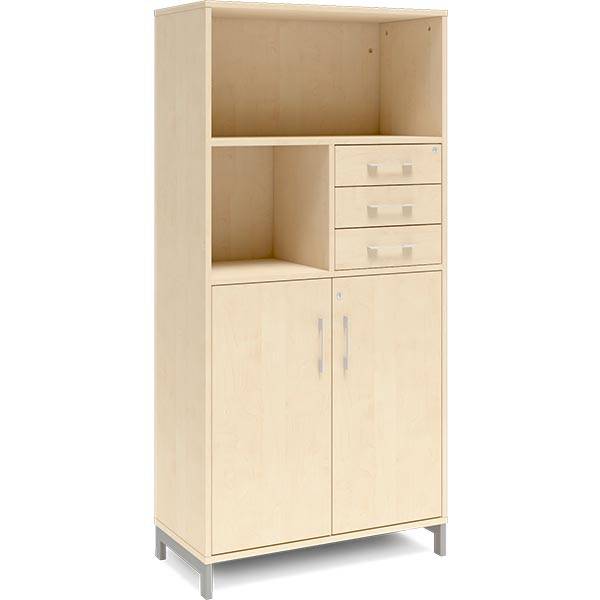 Office kontorskab med skuffer 1660x800mm birk med alugr&aring;t stel