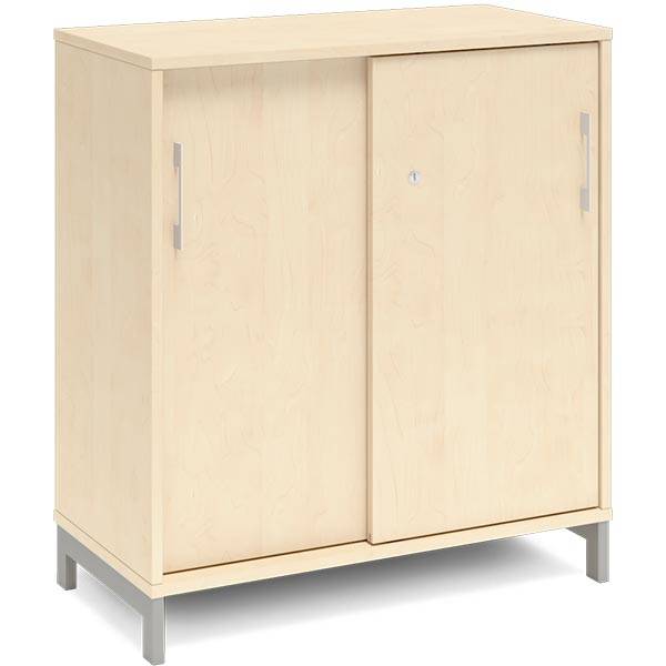 Office kontorskab med skydedør 890x800mm birk med alugråt stel