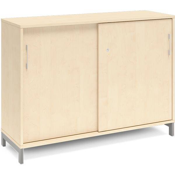Office kontorskab med skydedør 890x1200mm birk med alugråt stel