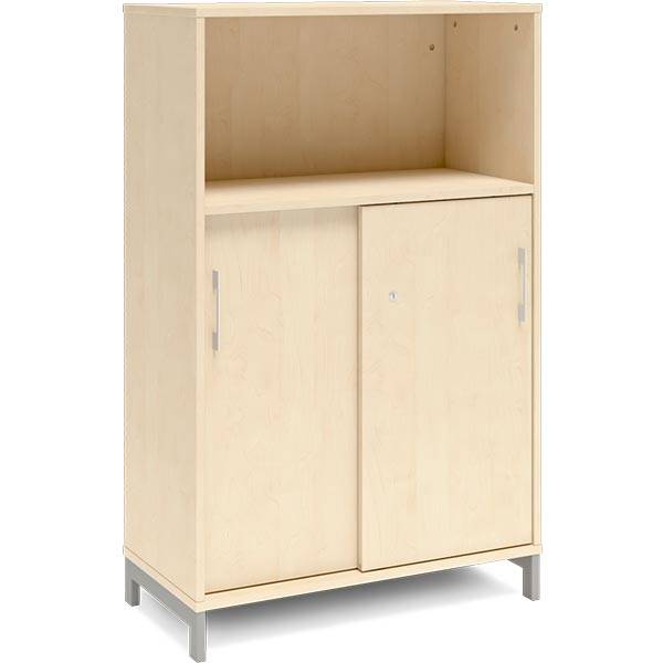 Office skab med skyded&oslash;r og reol 1275x800mm birk med alugr&aring;t stel