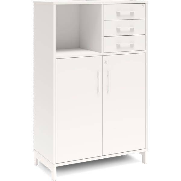 Office kontorskab med døre og skuffer 1275x800mm hvid med hvidt stel