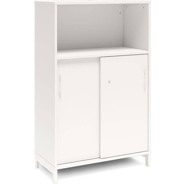 Office skab med skyded&oslash;r og reol 1275x800mm hvid med hvidt stel