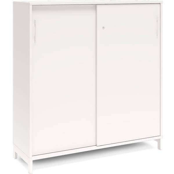 Office kontorskab med skyded&oslash;r 1275x1200mm hvid med hvidt stel