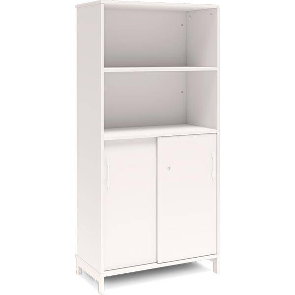 Office skab med skydedør og reol 1660x800mm hvid med hvidt stel
