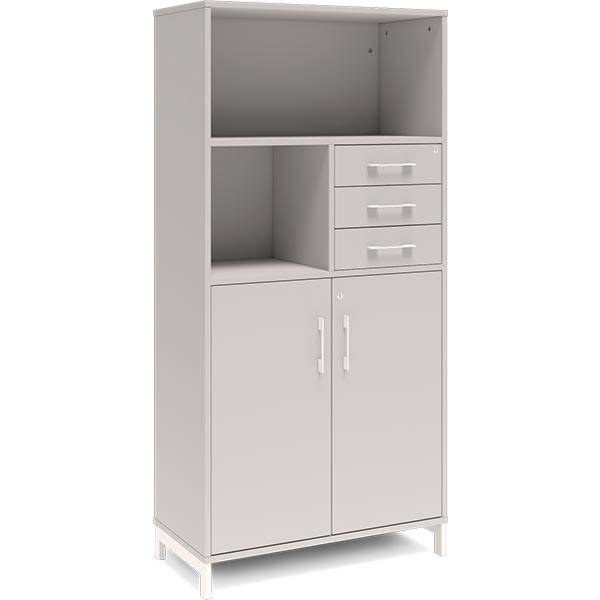 Office kontorskab med skuffer 1660x800mm lys gr&aring; med hvidt stel