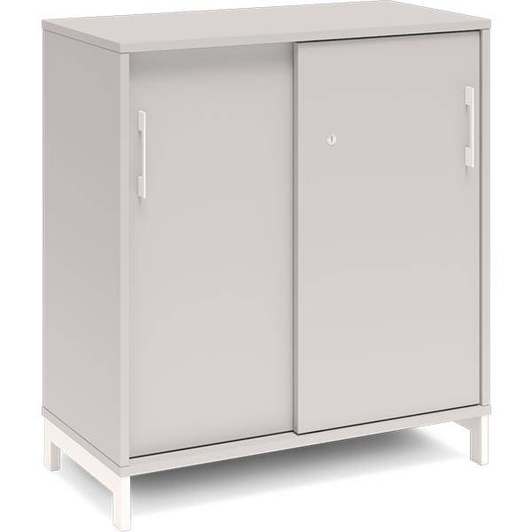 Office kontorskab med skyded&oslash;r 890x800mm lys gr&aring; med hvidt stel