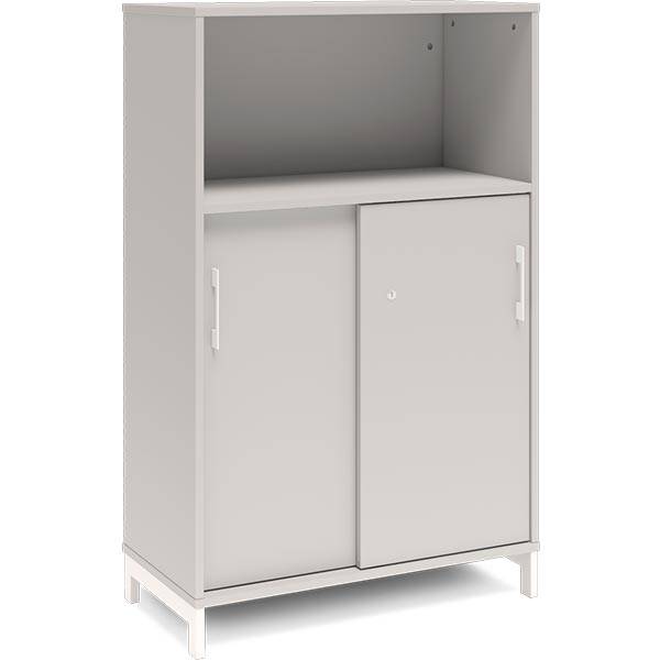 Office skab med skydedør og reol 1275x800mm lys grå med hvidt stel