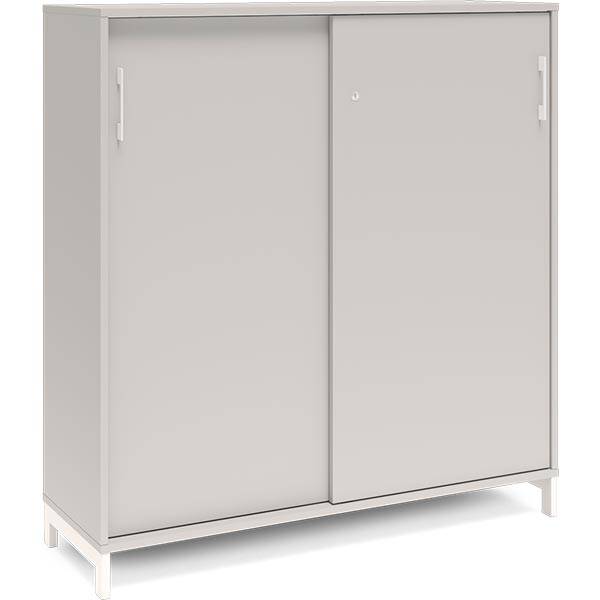 Office kontorskab med skyded&oslash;r 1275x1200mm lys gr&aring; med hvidt stel