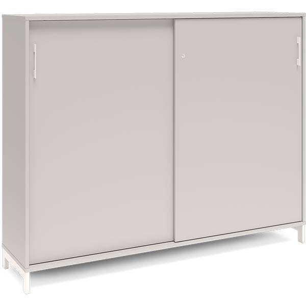 Office kontorskab med skyded&oslash;r 1275x1600mm lys gr&aring; med hvidt stel