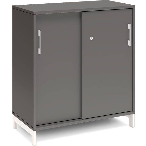 Office kontorskab med skydedør 890x800mm antracit med hvidt stel