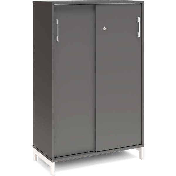 Office kontorskab med skydedør 1275x800mm antracit med hvidt stel