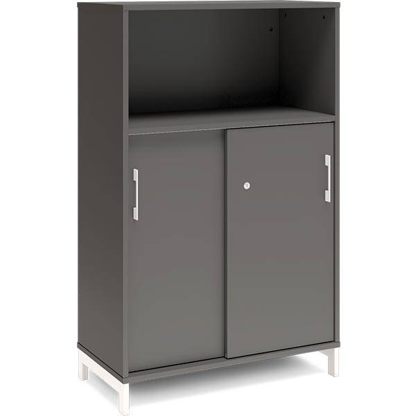 Office skab med skyded&oslash;r og reol 1275x800mm antracit med hvidt stel