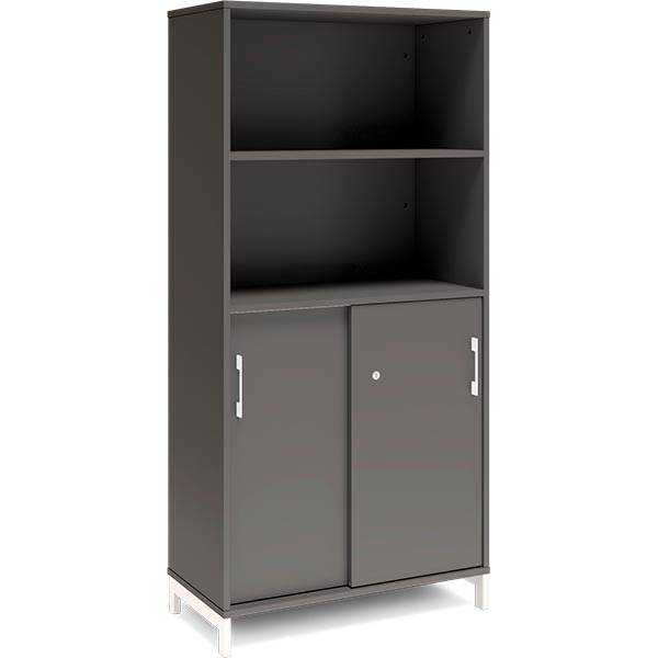 Office skab med skyded&oslash;r og reol 1660x800mm antracit med hvidt stel