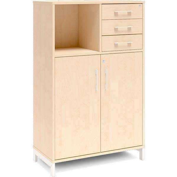 Office kontorskab med d&oslash;re og skuffer 1275x800mm birk med hvidt stel