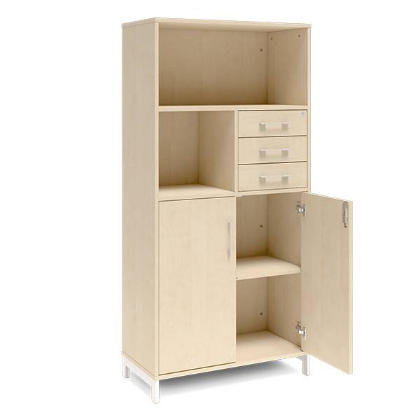 Office kontorskab med skuffer 1660x800mm birk med hvidt stel