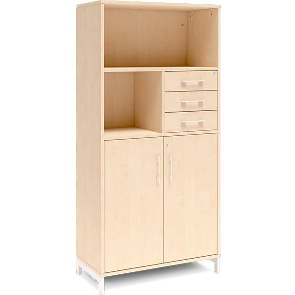 Office kontorskab med skuffer 1660x800mm birk med hvidt stel