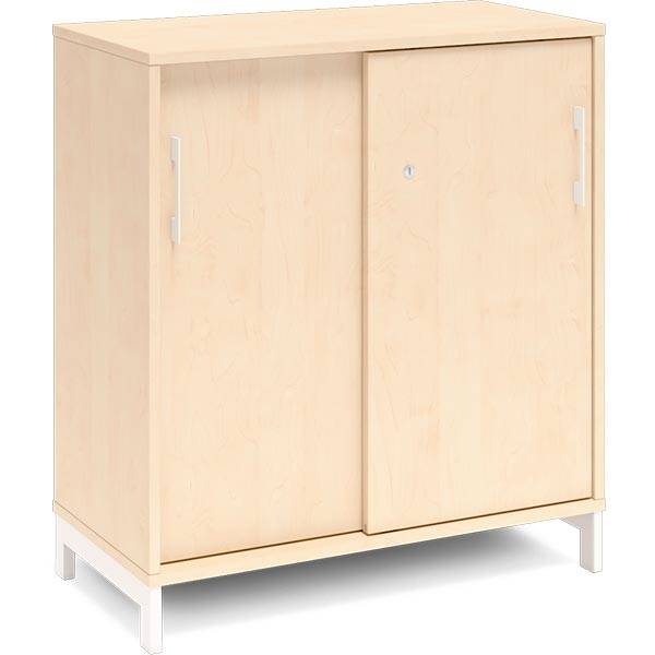 Office kontorskab med skydedør 890x800mm birk med hvidt stel
