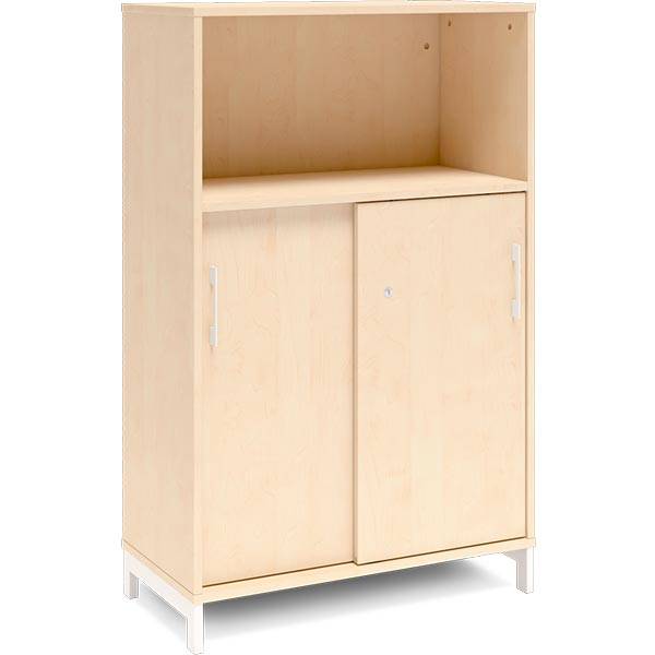 Office skab med skydedør og reol 1275x800mm birk med hvidt stel