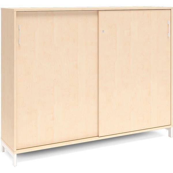 Office kontorskab med skydedør 1275x1600mm birk med hvidt stel