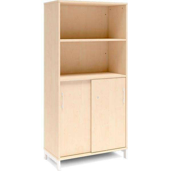 Office skab med skydedør og reol 1660x800mm birk med hvidt stel