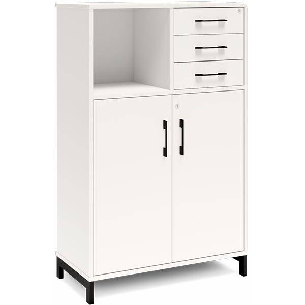 Office kontorskab med d&oslash;re og skuffer 1275x800mm hvid med sort stel