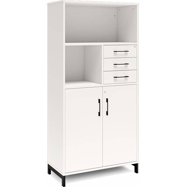 Office kontorskab med skuffer 1660x800mm hvid med sort stel