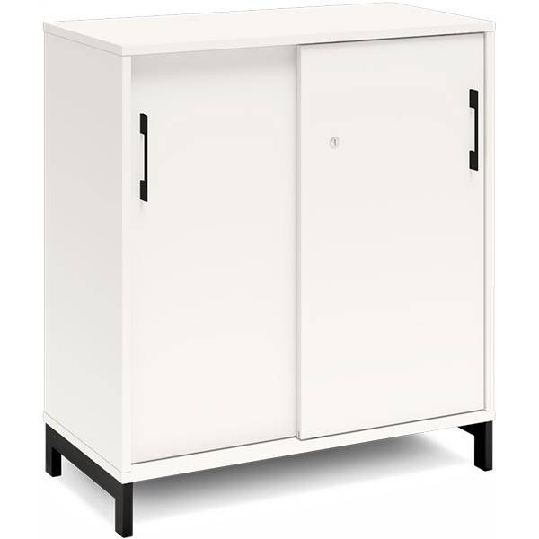 Office kontorskab med skyded&oslash;r 890x800mm hvid med sort stel