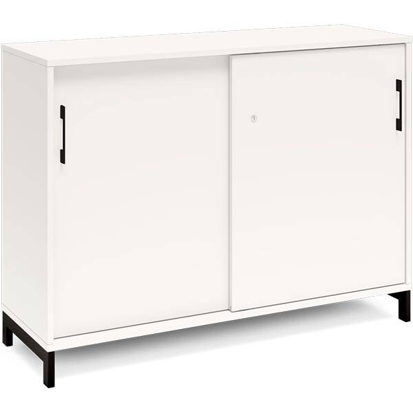 Office kontorskab med skyded&oslash;r 890x1200mm hvid med sort stel