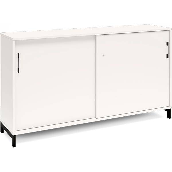 Office kontorskab med skydedør 890x1600mm hvid med sort stel